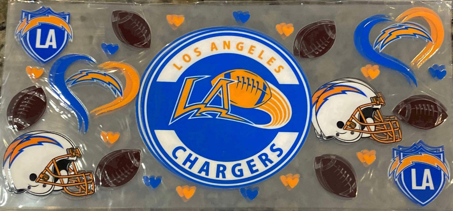 Los Angeles Chargers logo hearts and football16 oz. UV DTF #117