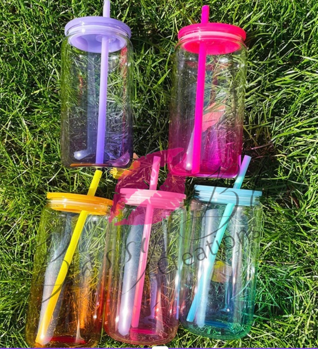 16 oz Ombre Jelly Colored Acrylic Plastic drinking Cans