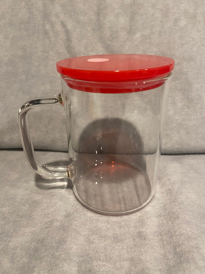 Glass Mug Blank 17 oz Glass with Red Lid