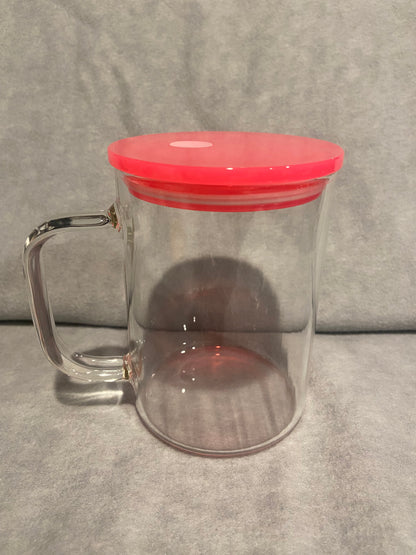 Glass Mug Blank 17 oz Glass with Pink Lid