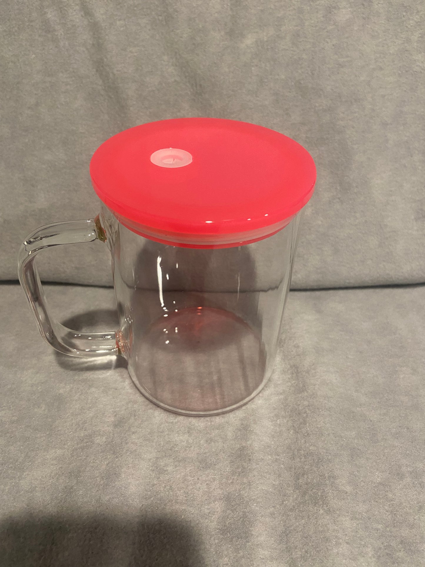 Glass Mug Blank 17 oz Glass with Pink Lid