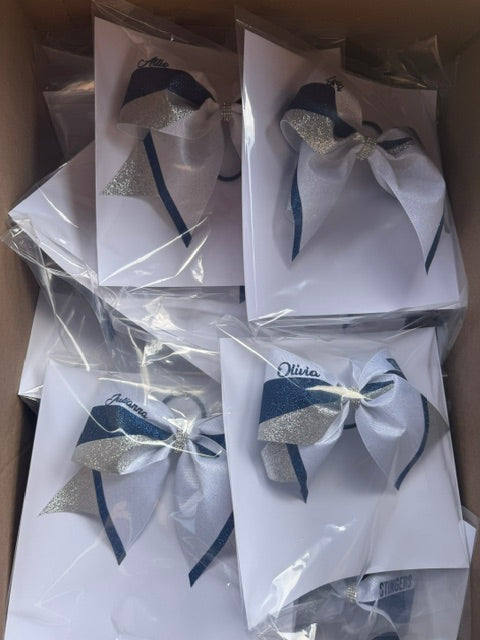 Personalized Glitter Cheer Bow : Navy/Silver