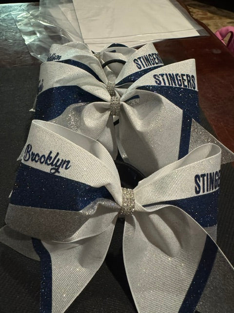 Personalized Glitter Cheer Bow : Navy/Silver