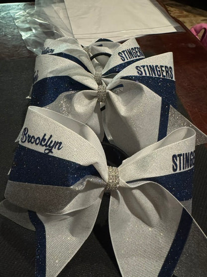 Personalized Glitter Cheer Bow : Navy/Silver