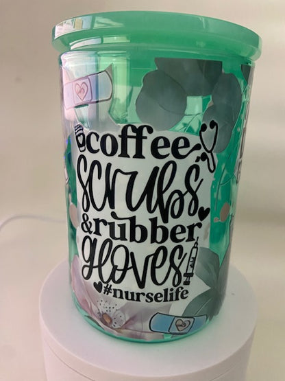 Nurse 17 oz Glass Mug - Coffee Scrubs and Rubber Gloves