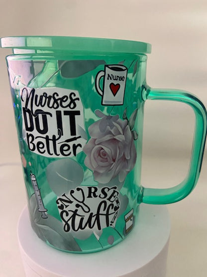 Nurse 17 oz Glass Mug - Coffee Scrubs and Rubber Gloves