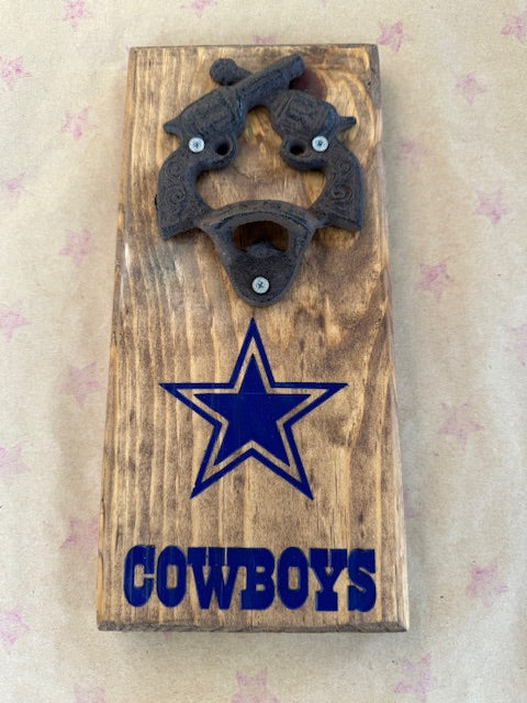 Wall Mounted bottle opener - Cowboys personalized