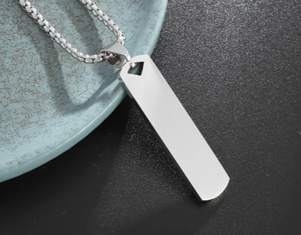 Square Bar Necklace - Silver Tone