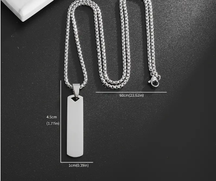 Square Bar Necklace - Silver Tone